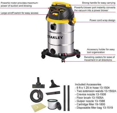 Wet and Dry Vacuum Cleaner SL18017 8gallon/30L 4.5HP Stainless Steel Stanley